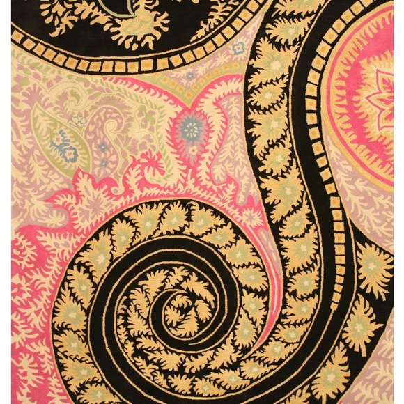 Black Hand-Tufted Wool Contemporary Paisley Rug, 4' x 6'